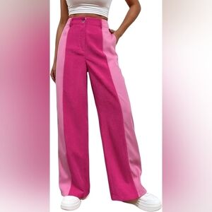 Salant Women's High Waisted Pink Color Block Straight Leg Casual Pants Size S